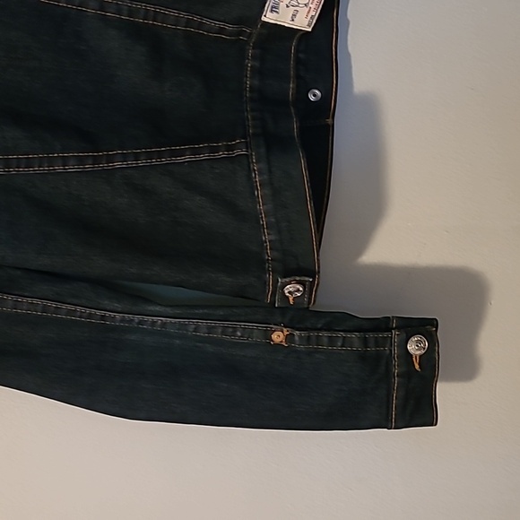 True Religion Mens Medium Dark Blue Denim World Tour Trucker Jacket Streetwear - Picture 7 of 16